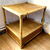 Vintage coffee table wood and blond rattan one drawer ca 1970