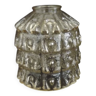 Abat-jour en verre français vintage du milieu du siècle, teinte ambrée avec relief géométrique 207b