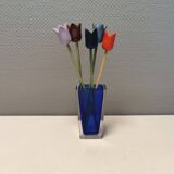 Small delicious glass vase in double layer glass (transparent and blue)