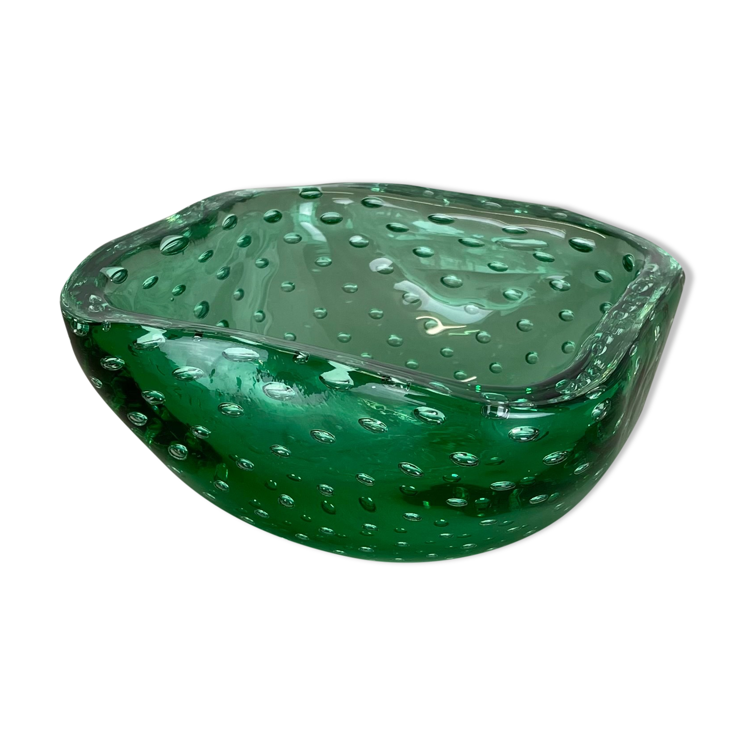 Murano Glass Bullicante "Green" Bowl Element Shell Ashtray Murano, Italy, 1970s