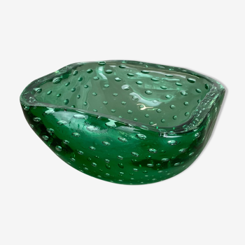 Murano Glass Bullicante « Green » Bowl Element Shell Cendrier Murano, Italie, années 1970