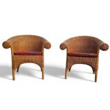 2 x rattan  arm chairs 1980s with original upholstery