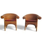 2 chaises en rotin des années 1980 avec rembourrage d'origine