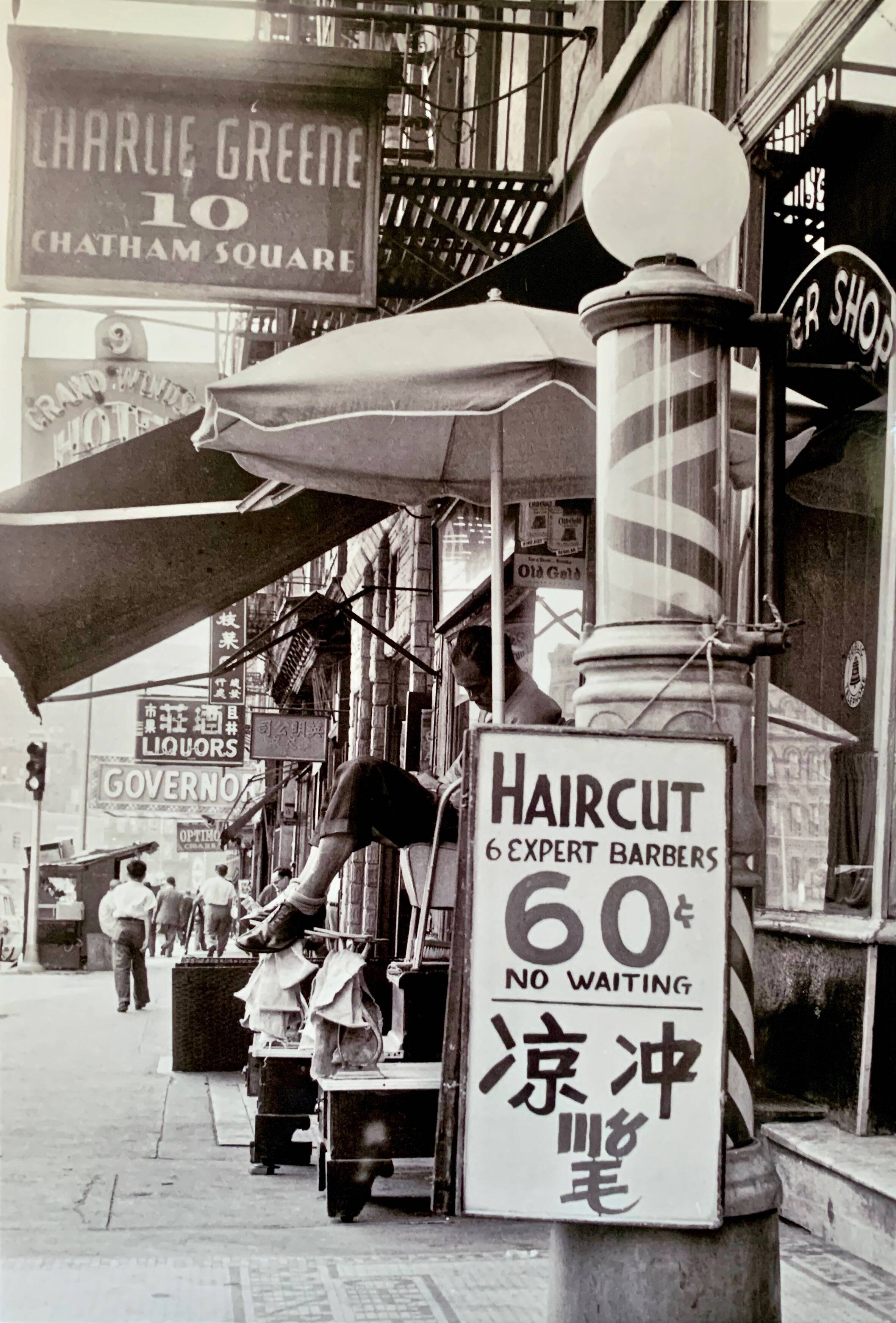 Timeless Street Scene – Barber Shop, Chatham Square, Chinatown (1956)