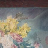 Table still life basket flowers signed