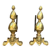 Pair of antique brass and cast iron fire dogs, Louis XVI style.