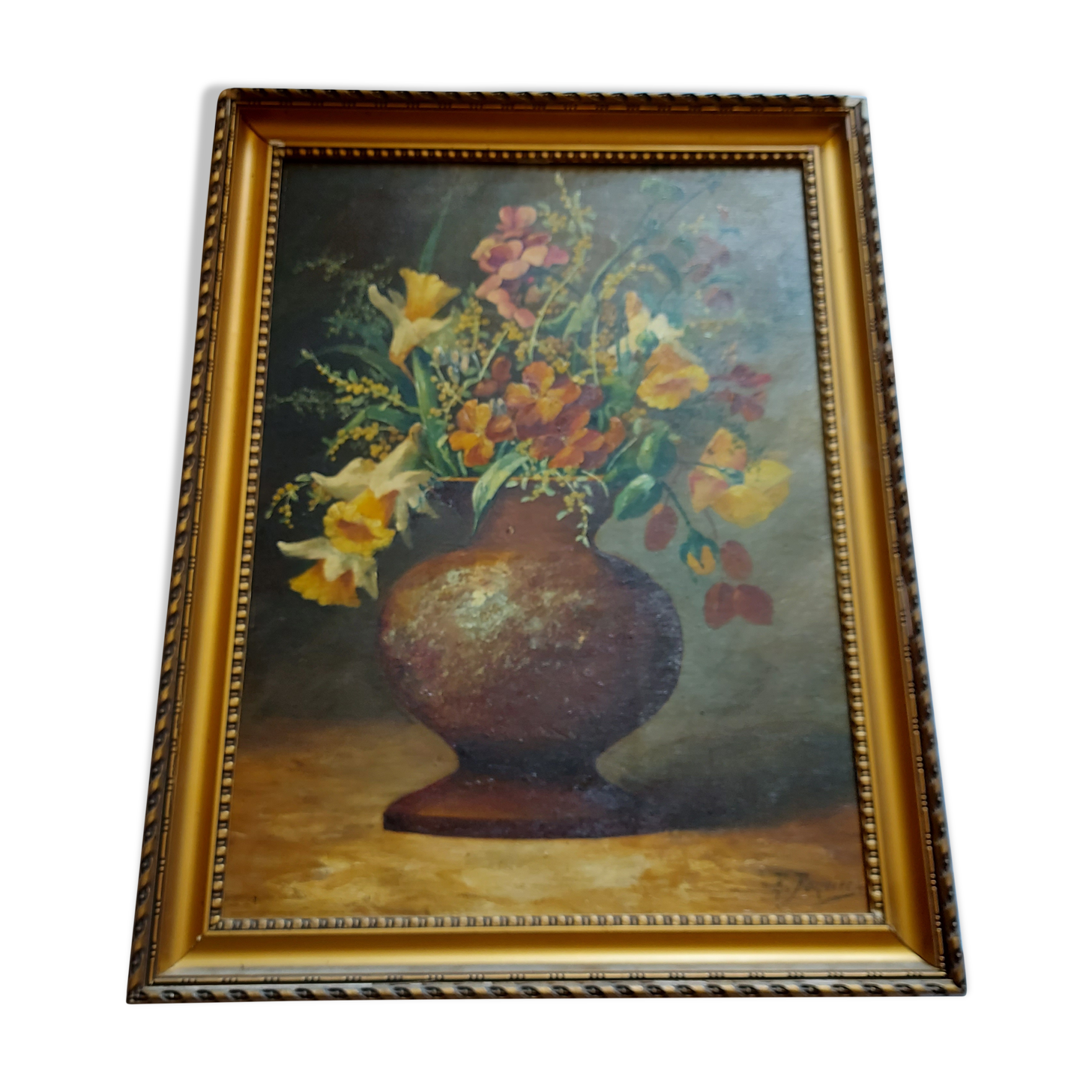 Oil on canvas, bouquet of flowers signed Foncier