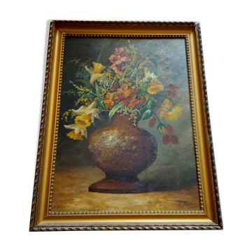 Oil on canvas, bouquet of flowers signed Foncier