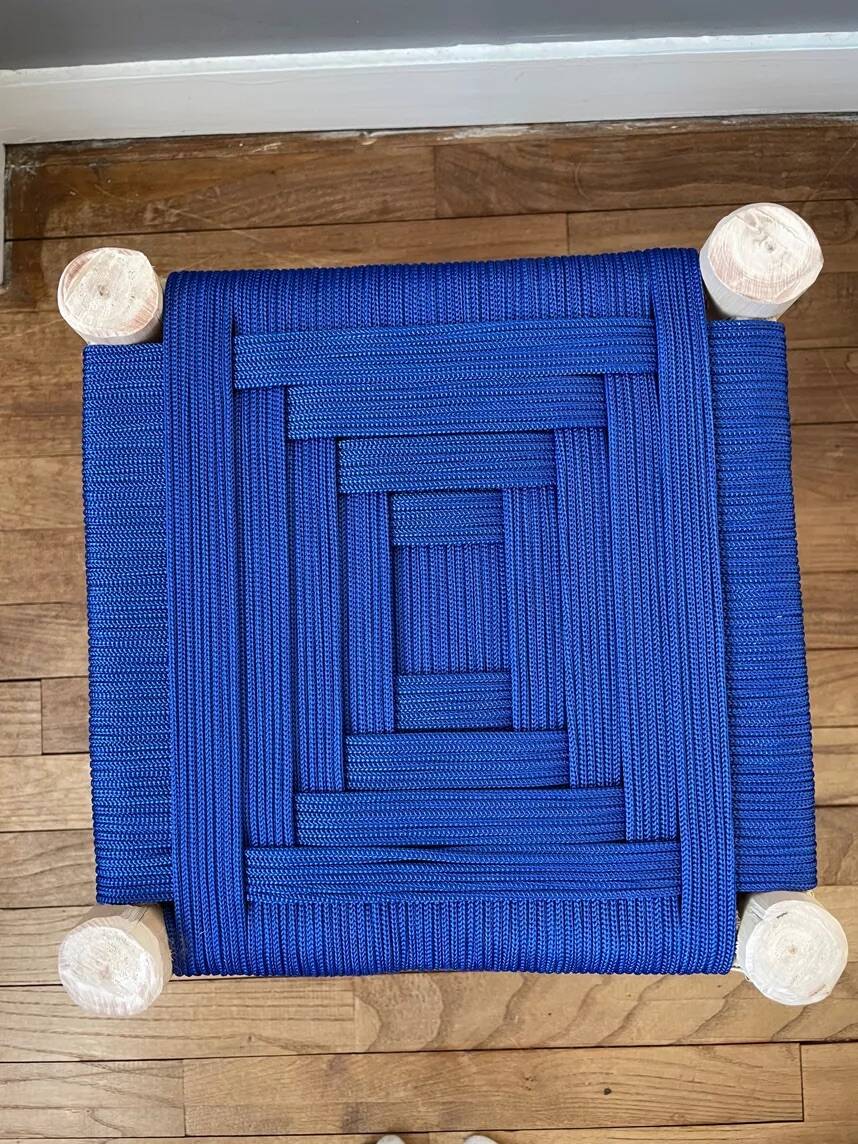 Moroccan beldi stool blue seat Majorelle