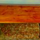 Rectangular wooden table, legs and spacer in hammered ironwork, 60s