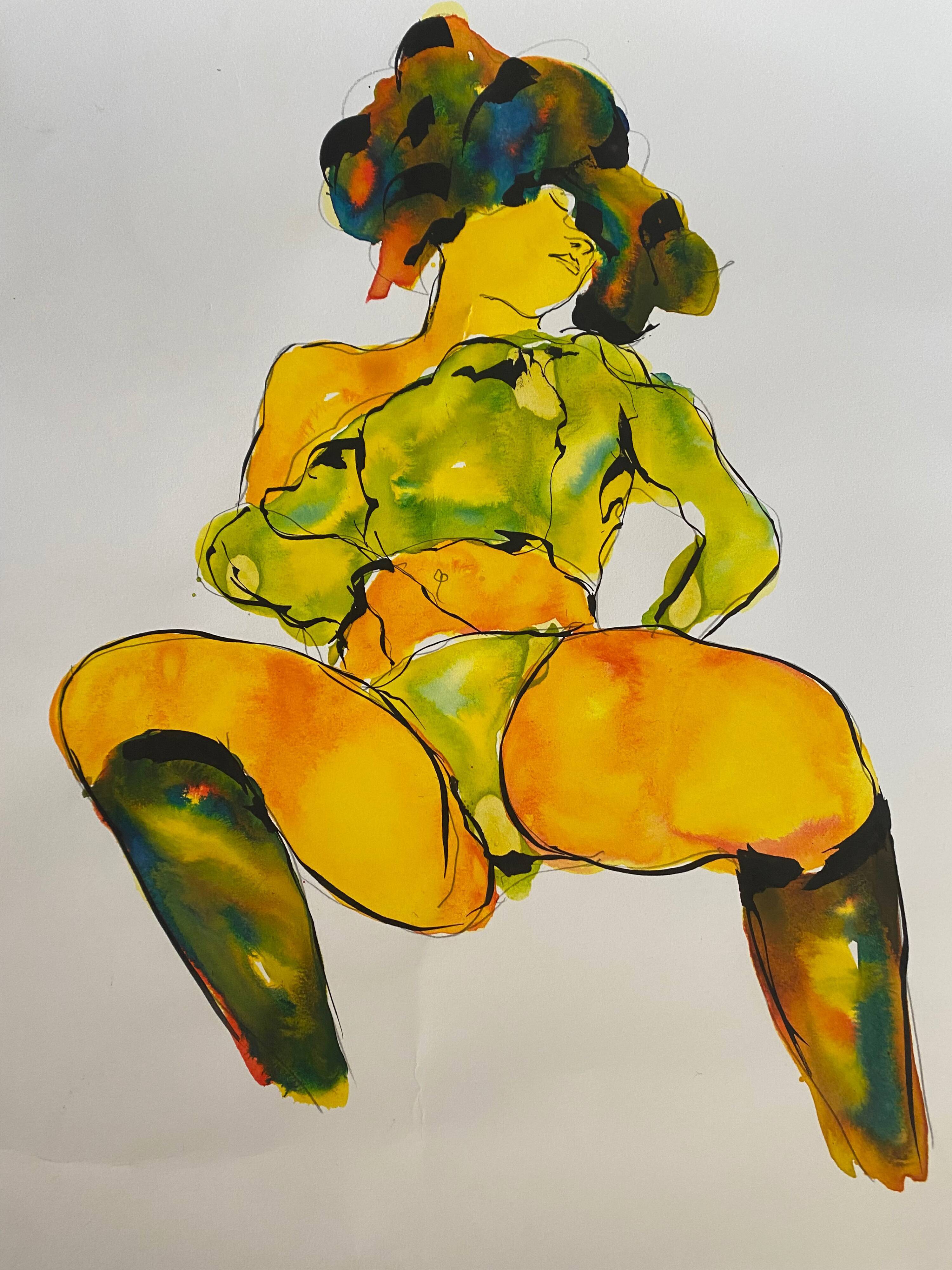 Paintings Set of 4 studies of nude of woman Ink dated 2012 signed Curiosa