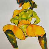 Paintings Set of 4 studies of nude of woman Ink dated 2012 signed Curiosa