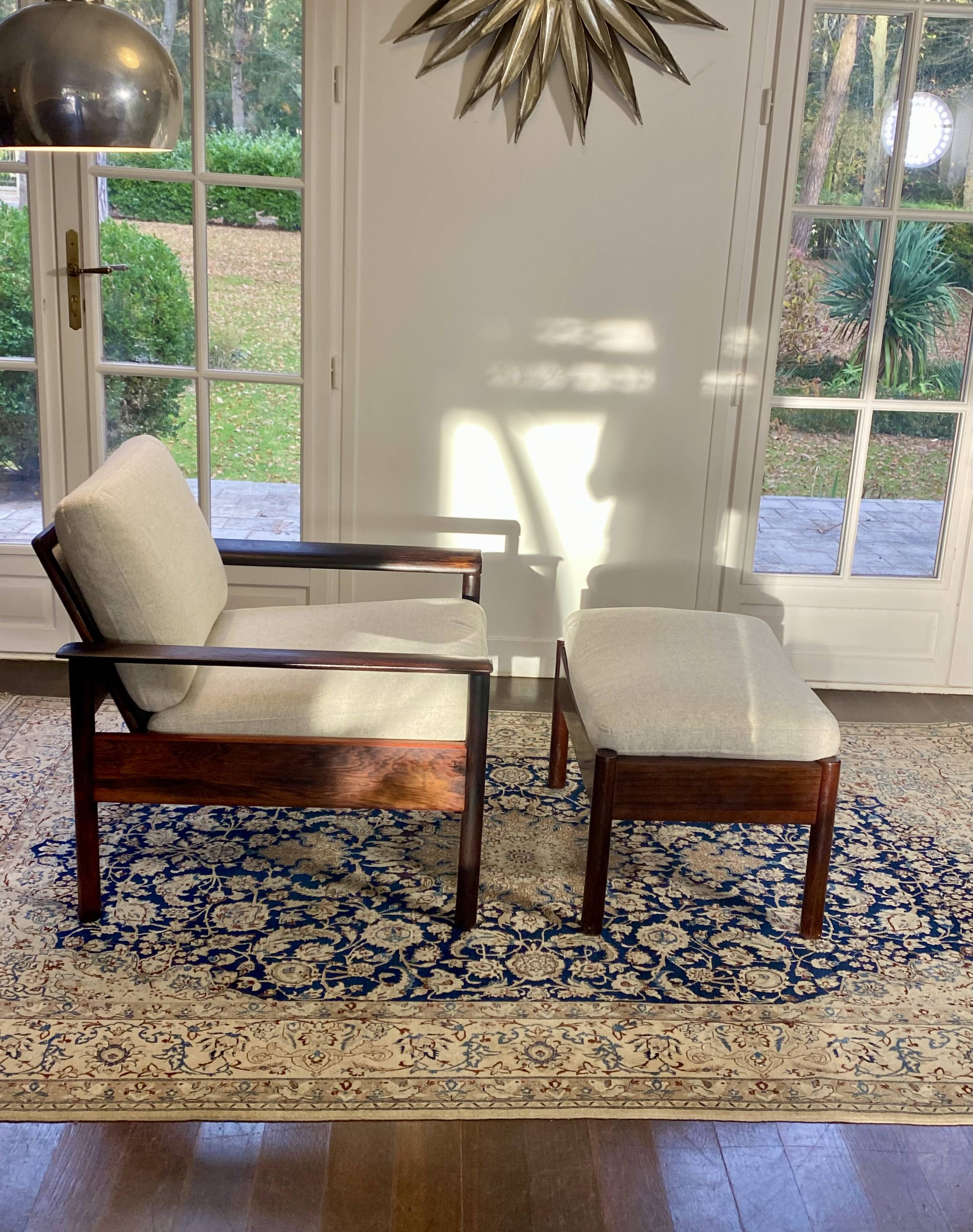 Fauteuil & Ottoman Hans Olsen – Vatne Møbler Danemark, 1960 Palissandre