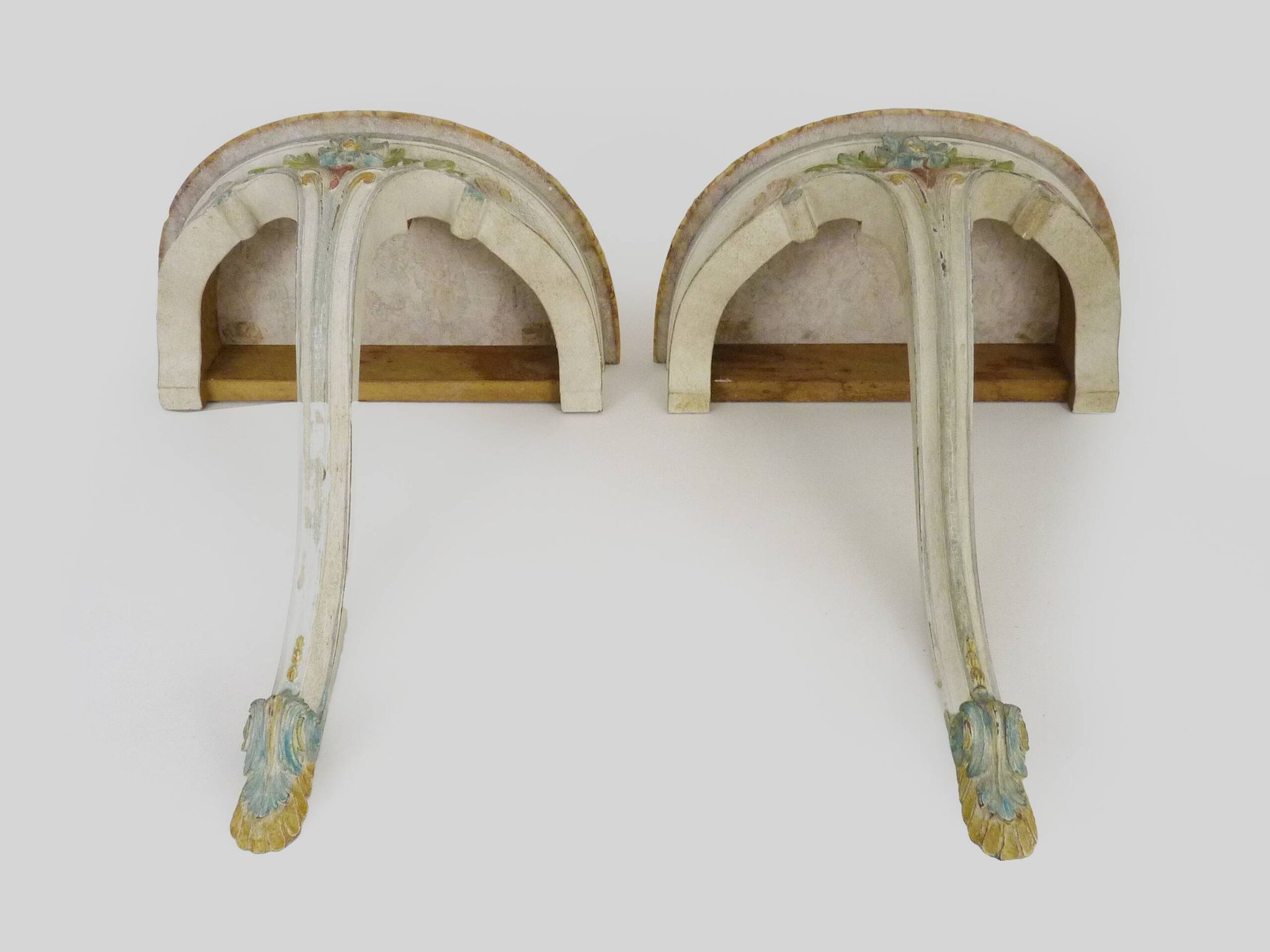 Pair of wall consoles Maison Jean Mocque in Paris in Louis XV style in lacquered polychrome wood