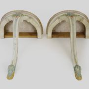 Pair of wall consoles Maison Jean Mocque in Paris in Louis XV style in lacquered polychrome wood