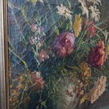 19th century oil painting on canvas fruit vase with flowers
