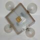 Mid-century vintage chandelier, 1950s, brass, wood and frosted glass, 4x E1