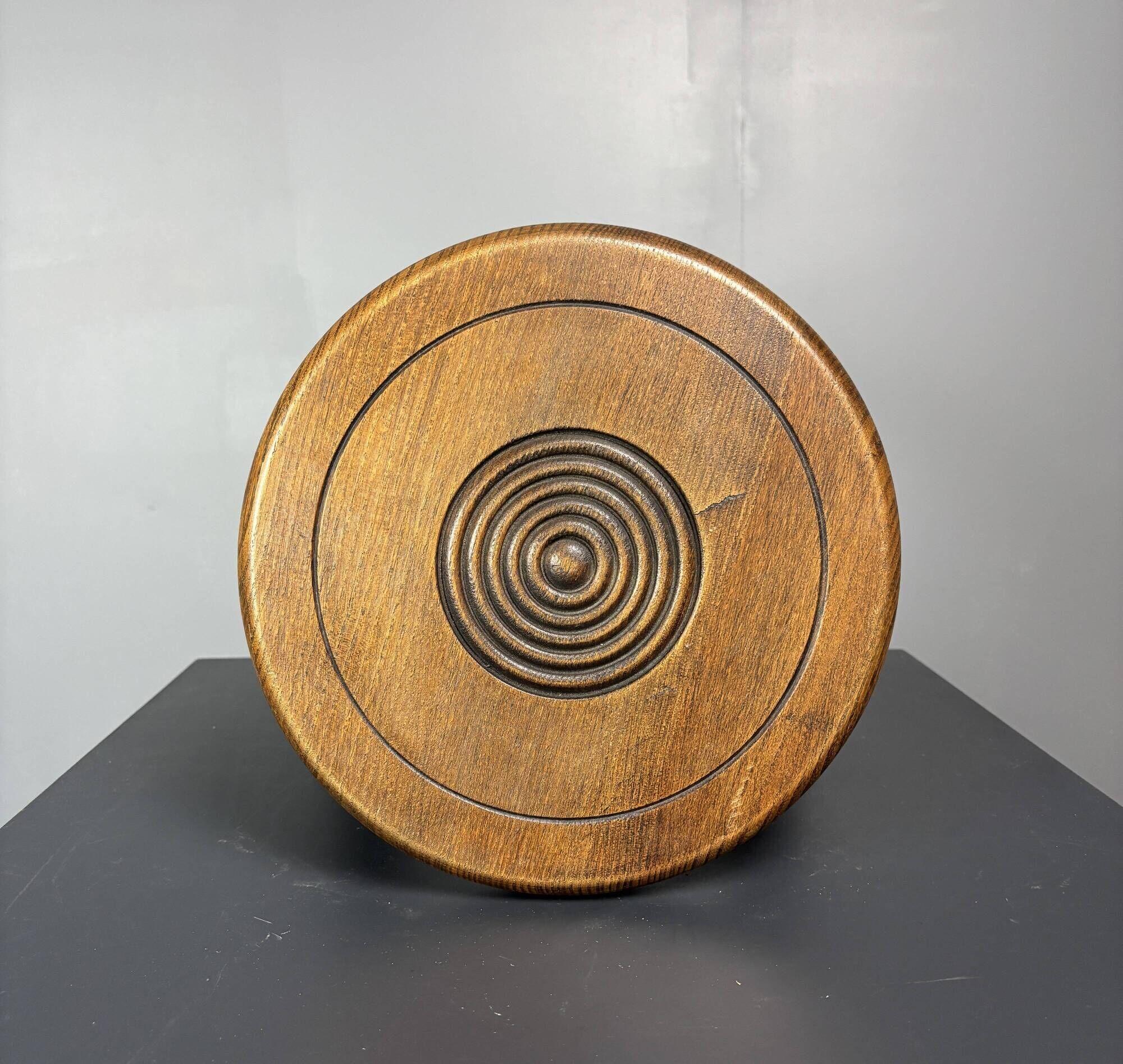 Midcentury bobbin wood turned stool, Charles Dudouyt style, France, 1950s