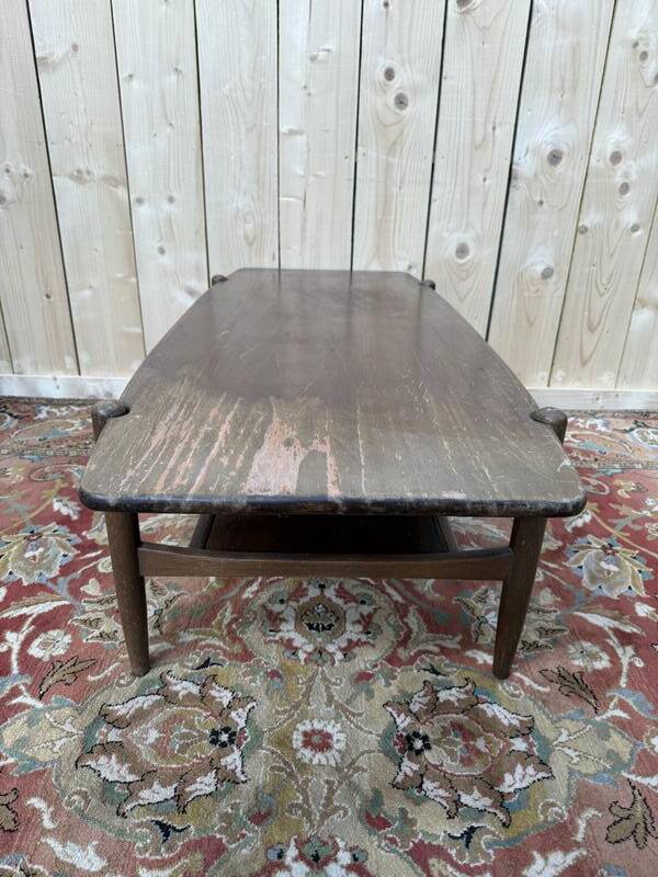 Table basse scandinave en acajou à double plateau