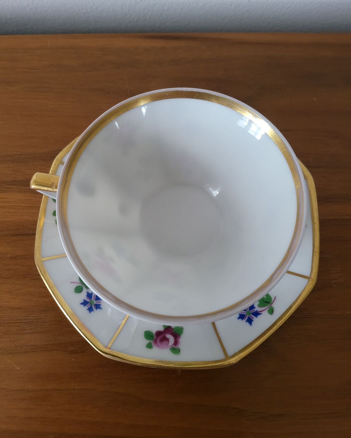 Limoges Porcelain Cup with Decor of Barbel Fish and Roses