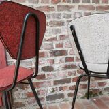 Pair of metal chairs vinyl red and white speckled black, Cimca brand