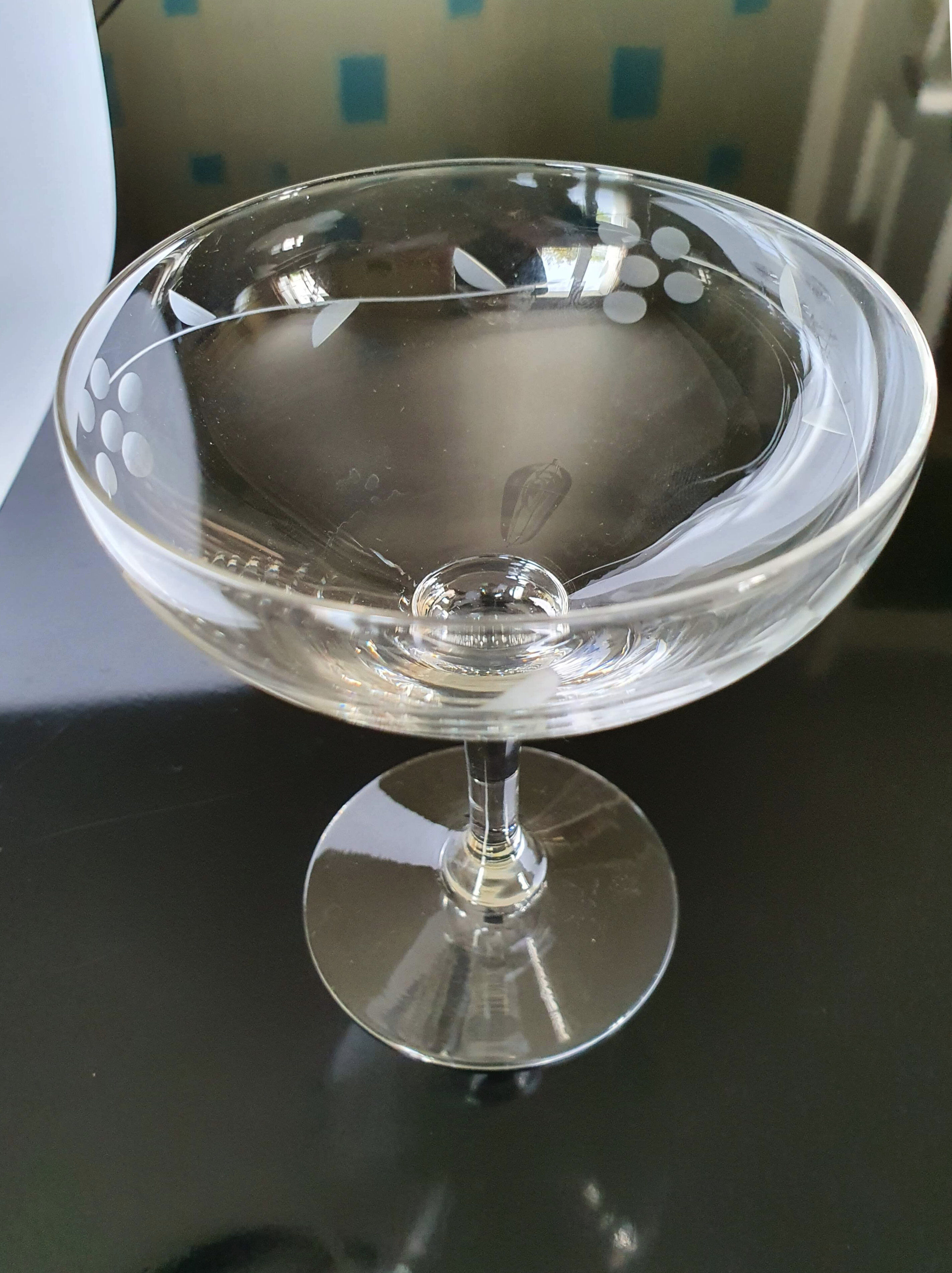 Engraved glass champagne cups