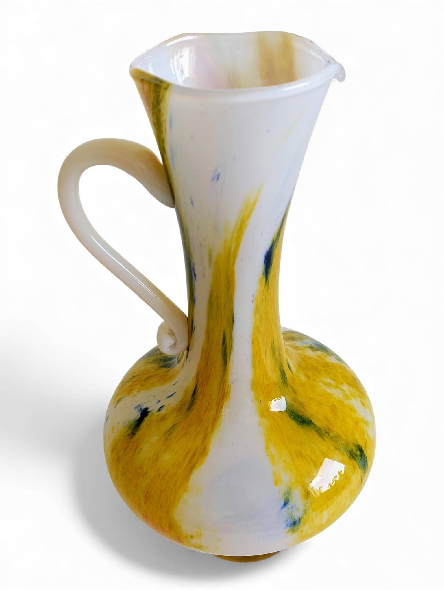 Cristallerie de Clichy White Opaline Pitcher Vase, Handmade in France