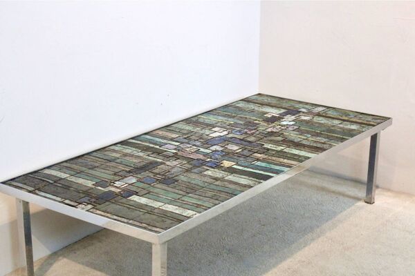 Table basse en mosaïque d'ardoise et de céramique