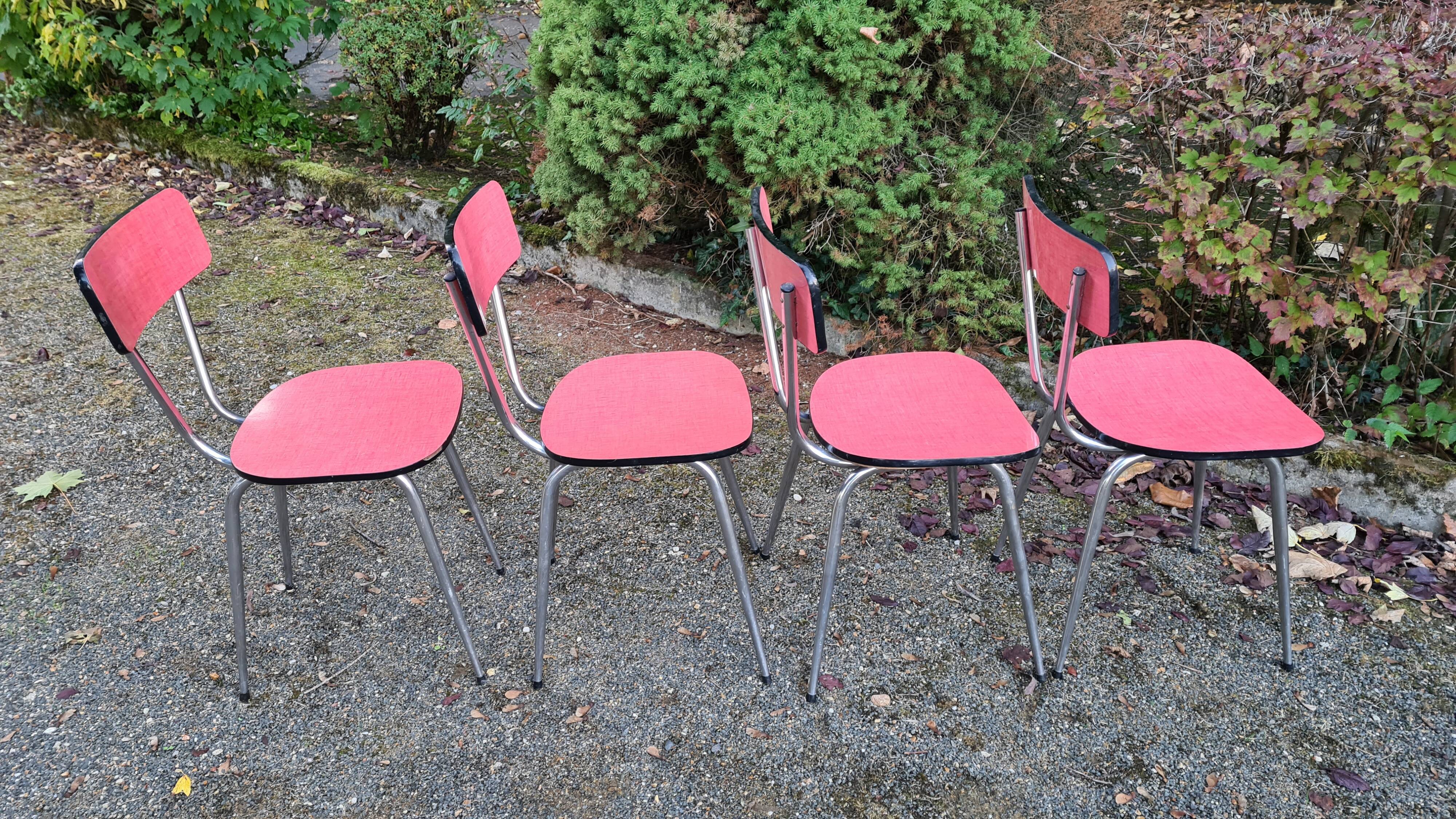 Suite de 4 chaises formica rouge