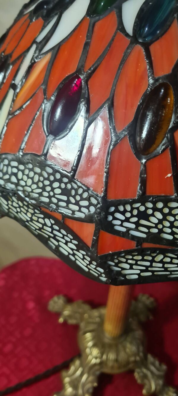 lampe ancienne bronze abat jour pate de verre ,elec refait a