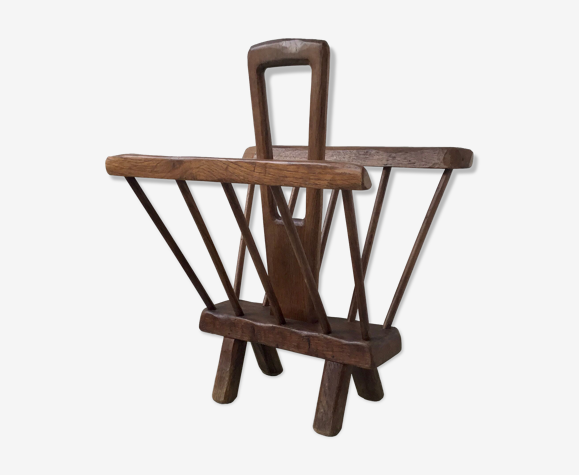 Porte journaux ou porte revues brutaliste en bois - 1960