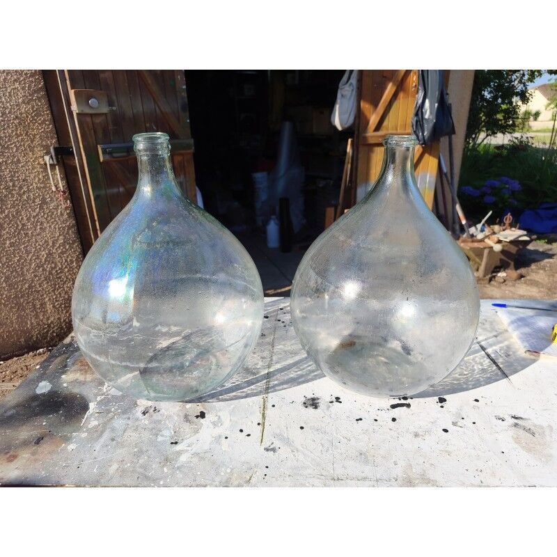 Lot de 2 dames-jeannes en verre ancien