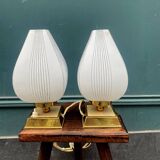 Pair of bedside lamps, glass and brass, 1950