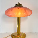 Art Deco mushroom table lamp, pink Clichy glass