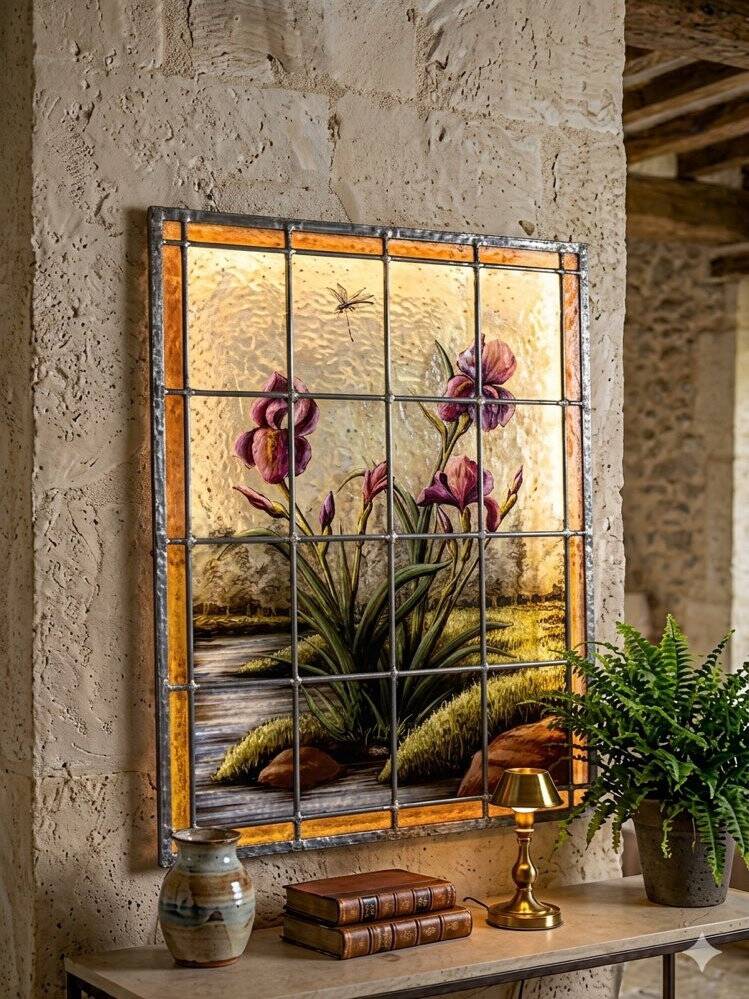 Stained glass "vegetation with irises"