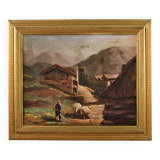 Tableau signé paysage avec berger du 20ème siècle