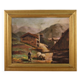 Tableau signé paysage avec berger du 20ème siècle