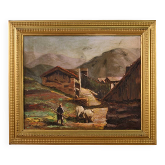 Tableau signé paysage avec berger du 20ème siècle