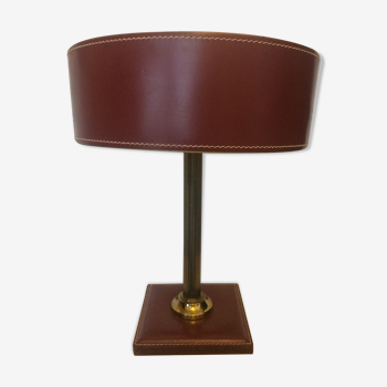 Lampe de table en cuir façon sellier