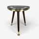 Pedestal table tripod glass wood and brass graphic patterns 50s