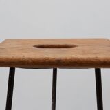 Modernist Industrial Iron and Oak Split Slats Stool, France ca. 1910