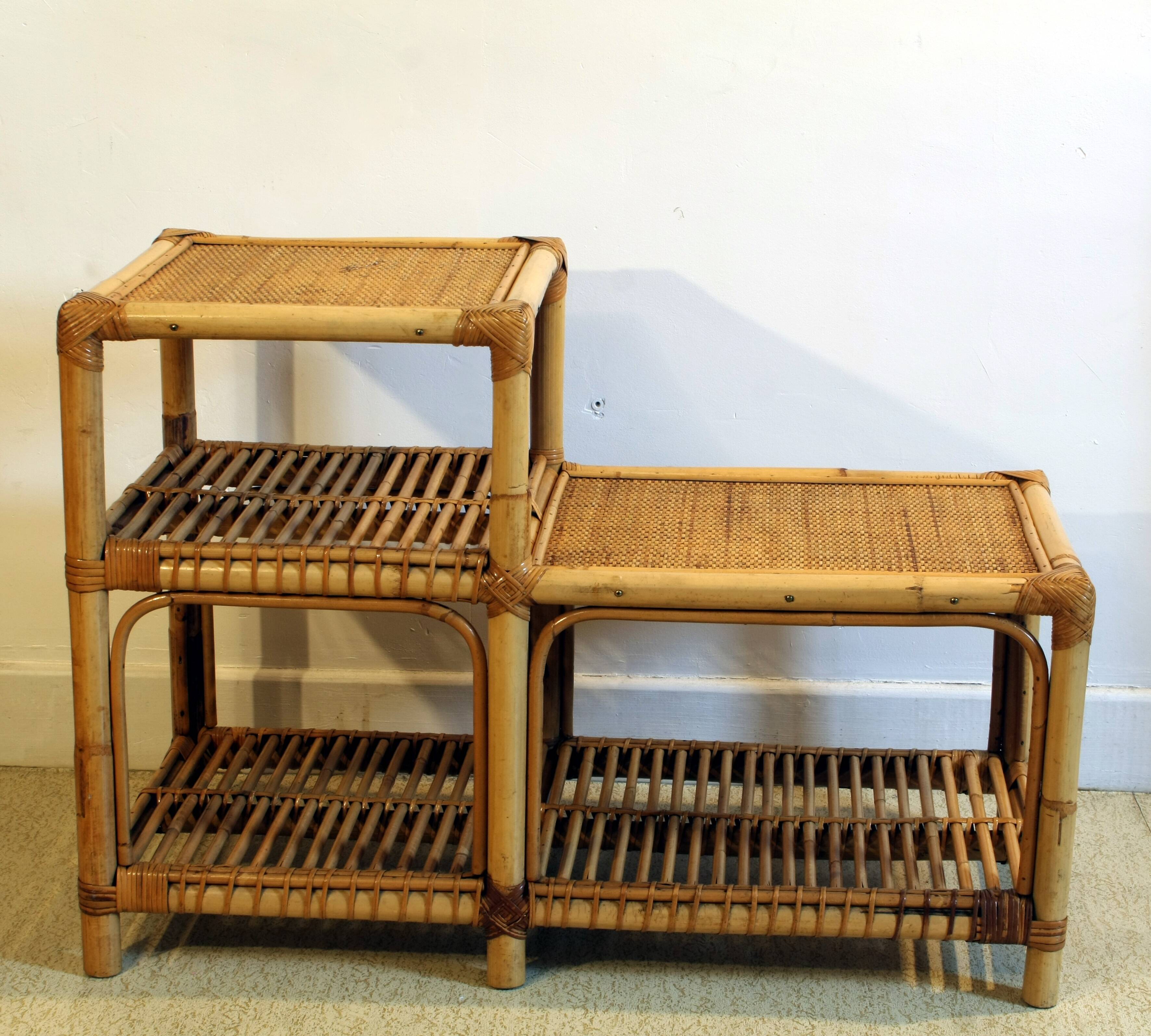 Two-tier rattan low cabinet