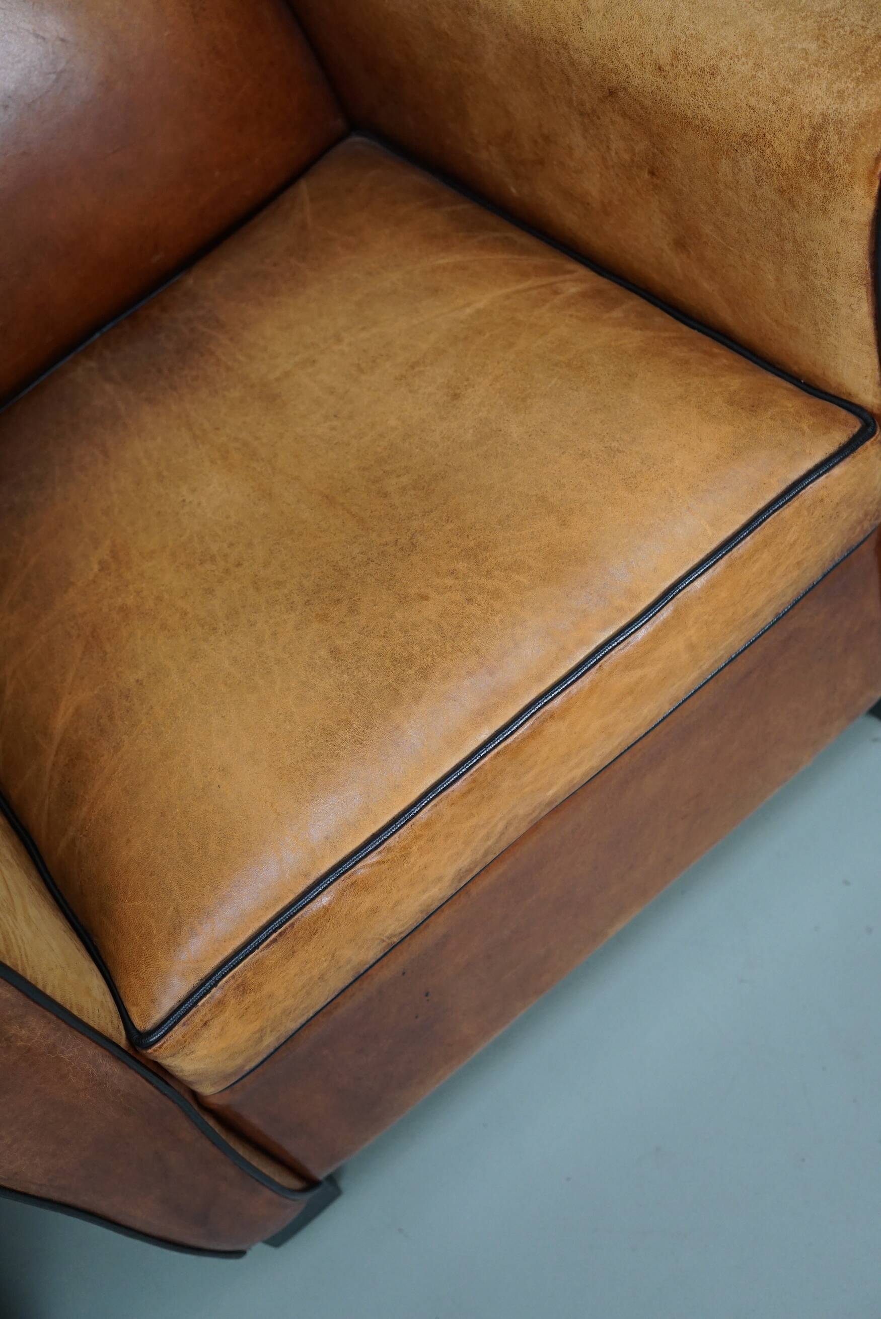 Fauteuils de club en cuir couleur cognac néerlandais vintage, ensemble de 2