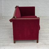 Canapé danois à accoudoirs rabattables « espagnol » des années 1970, en velours d'ameublement rouge.