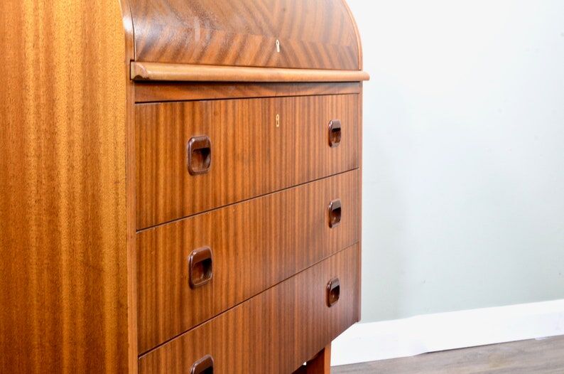 Mid-century Danish style vintage Swedish teak desk drinks cabinet by Egon Ostergaard