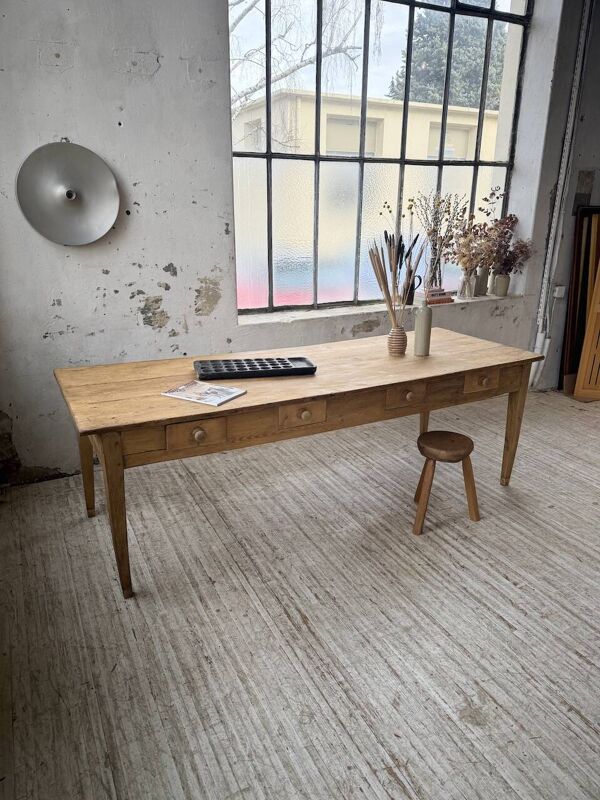 Table de ferme à tiroirs en pin et chêne