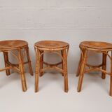 Bamboo table with extensions, 3 chairs and 3 stools from the 60s