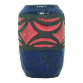 Vase vintage bleu et rouge fatlava allemagne de l’ouest scheurich