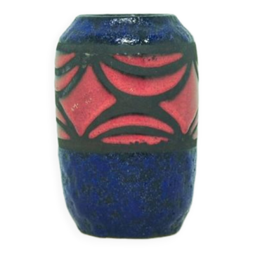 Vintage blue & red fatlava west germany vase scheurich