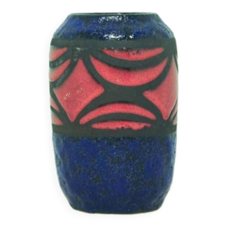 Vintage blue & red fatlava west germany vase scheurich